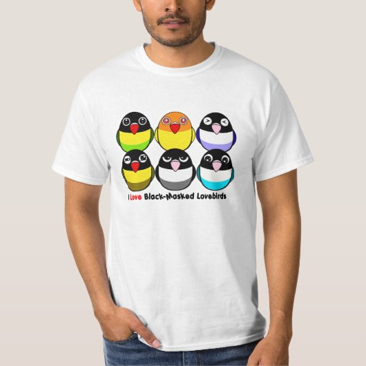 Schwarz-verdeckte Lovebirds T-Shirt (Vorderseite)