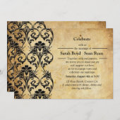 Schwarz-Vintag-Blütenwirbel Einladung zur Hochzeit (Vorne/Hinten)