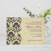 Schwarz-Vintag-Blütenwirbel Einladung zur Hochzeit (Stehend Vorderseite)