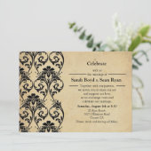 Schwarz-Vintag-Blütenwirbel Einladung zur Hochzeit (Stehend Vorderseite)