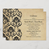Schwarz-Vintag-Blütenwirbel Einladung zur Hochzeit (Vorne/Hinten)