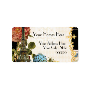 Schwarz-Vintag-Eiffelturm-Rose passt Adresse Adressaufkleber