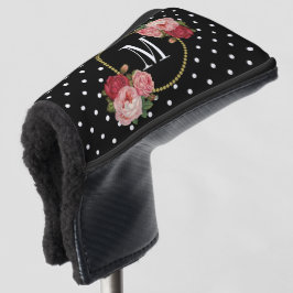 Schwarz Vintag-Floral-Polka-Dots Monogramm Golf Headcover