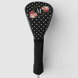 Schwarz Vintag-Floral-Polka-Dots Monogramm Golf Headcover
