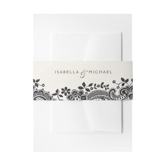 Schwarz-Vintage Spitzen-Hochzeitsmonogramm Einladungsbanderole (Vorderseite Beispiel)