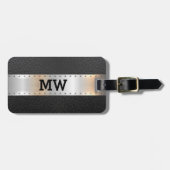 Schwarz Vintages Leder metallische silberne Streif Gepäckanhänger (Vorderseite horizontal)
