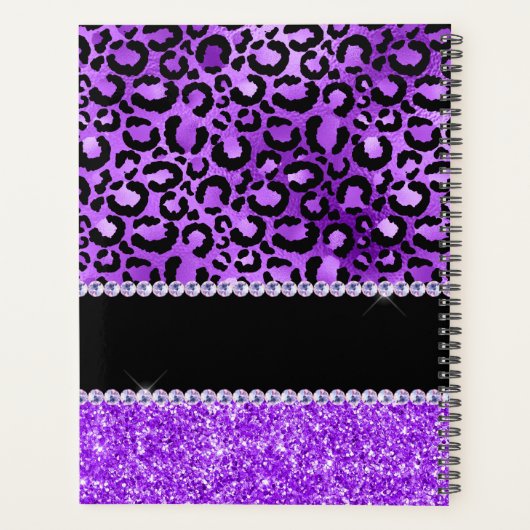 Schwarz-violett-Leopard-Spot-Glam-Monogramm Planer (Rückseite)