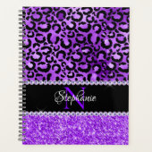 Schwarz-violett-Leopard-Spot-Glam-Monogramm Planer (Vorderseite)