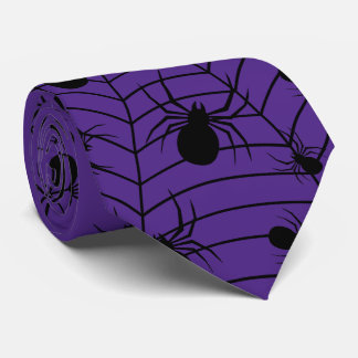 Schwarz violette Spinnen Spinnennetz Halloween-Mus Krawatte