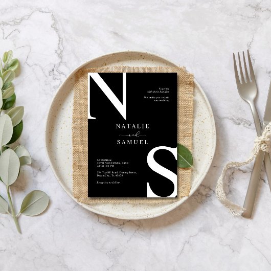 Schwarz & W Minimalistisch Elegant Fett erste Hoch Einladung