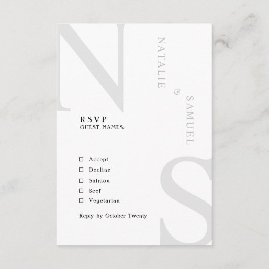 Schwarz & W Minimalistisch Elegant kühne Initialen RSVP Karte (Vorderseite)