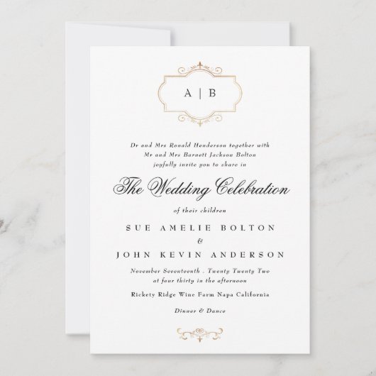 Schwarz-Wappen-Mono-Hochzeit Einladung (Vorderseite)