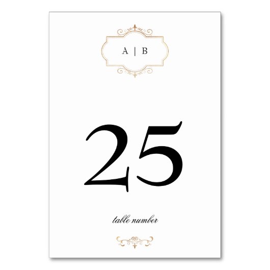 Schwarz-Wappen-Mono-Hochzeit Tischnummer (Vorderseite)