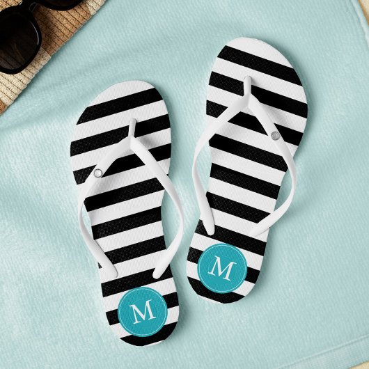 Schwarz-Wasser-Streifen Mit Monogramm Badesandalen