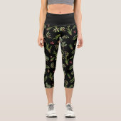 Schwarz Weihnachten botanisch elegant modern Capri Leggings (Vorderseite)