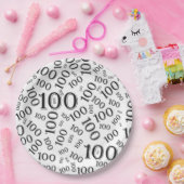 Schwarz/Weiß 100. Geburtstagsparty-Muster Pappteller (Party)