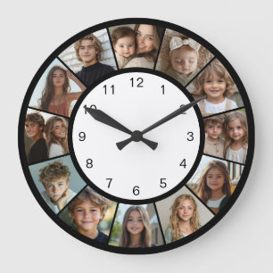 Schwarz Weiß 12 Foto-Collage Modern Große Wanduhr