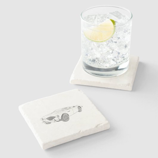 Schwarz-Weiß 1953 Austin-Healey 100 Zeichnend Steinuntersetzer (Seitenansicht)