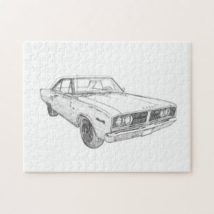 Schwarz-Weiß 1966 Dodge Coronet Illustration Puzzle