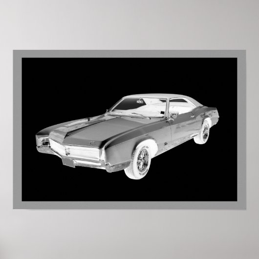 Schwarz-Weiß 1967 Buick Riviera Pop Kunst Poster (Vorne)