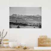 Schwarz-Weiß 1968 Deutsche Winterstadt Bayern Poster (Küche)