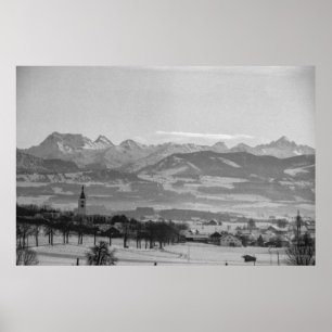 Schwarz-Weiß 1968 Deutsche Winterstadt Bayern Poster