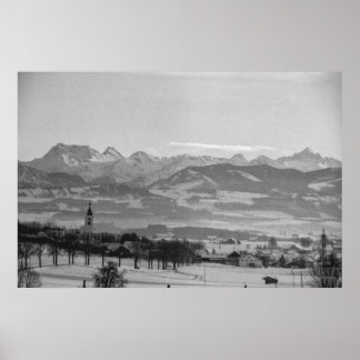 Schwarz-Weiß 1968 Deutsche Winterstadt Bayern Poster