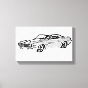 Schwarz/Weiß 1969 Camaro Z28 Illustration Leinwanddruck