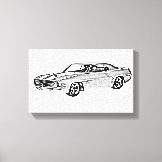 Schwarz/Weiß 1969 Camaro Z28 Illustration Leinwanddruck (Vorderseite)