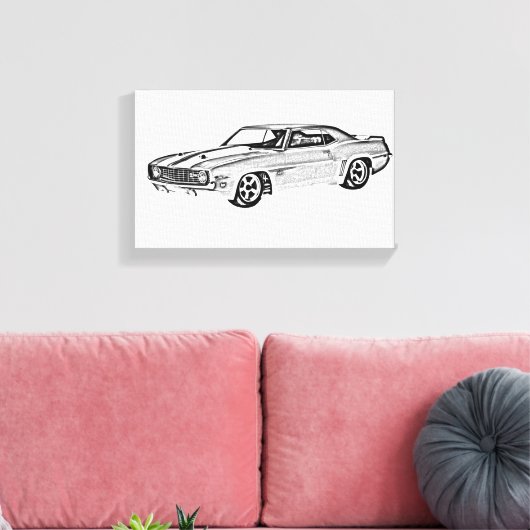 Schwarz/Weiß 1969 Camaro Z28 Illustration Leinwanddruck (Insitu (Wohnzimmer))