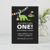 Schwarz-Weiß 1. Geburtstag Dinosaurier thematische Einladung (Stehend Vorderseite)