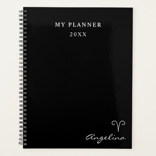 Schwarz-Weiß 2022 Aries Zodiac Symbol Planner Planer (Vorderseite)