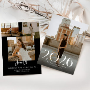 Schwarz & Weiß 2026 Coquette-Schleife Foto-Abschlu Einladung