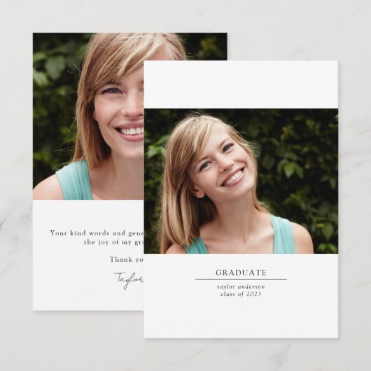 Schwarz-Weiß-2-Foto-Abschluss-Klasse 2022 Dankeskarte (Vorne/Hinten)
