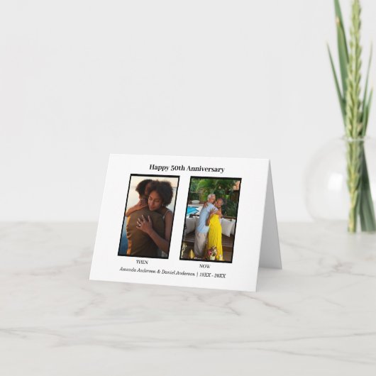 Schwarz-Weiß-2-Foto Collage Jubiläum Dankeskarte (Vorderseite)