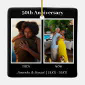 Schwarz-Weiß-2-Foto Collage Jubiläum Keramikornament (Rückseite)