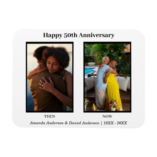 Schwarz-Weiß-2-Foto Collage Jubiläum Magnet (Horizontal)