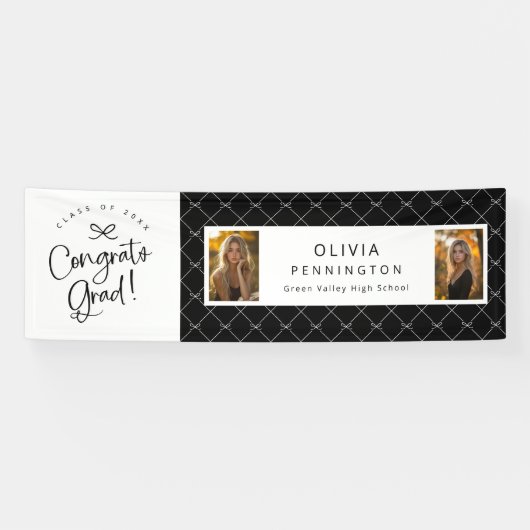 Schwarz-weiß 2 Foto Glückwunschs Grad Party Banner (Horizontal)