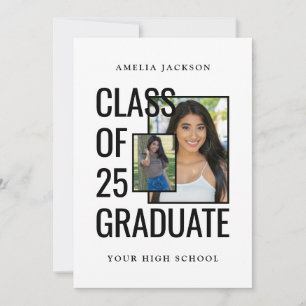 Schwarz-Weiß 2 Fotos Klasse von 25 Grad Open House Einladung