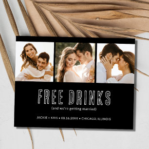 Schwarz-weiß 3 Foto Hochzeit Datum speichern Ankündigungspostkarte