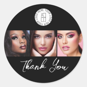 Schwarz Weiß 3 Foto Make-up Logo Danke Klassiker Runder Aufkleber