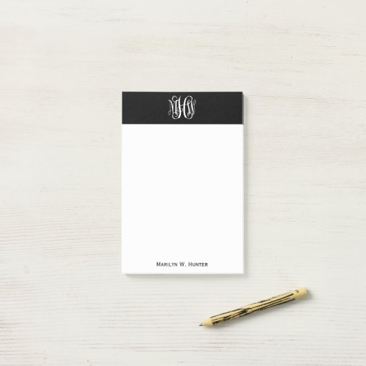 Schwarz-weiß 3 Initialdosis Vine Monogram DIY BG Post-it Klebezettel (Auf Schreibtisch)