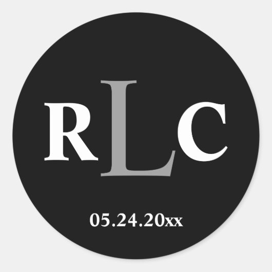 Schwarz-weiß 3 initiale Gastgeschenk Hochzeit des Runder Aufkleber (Vorderseite)