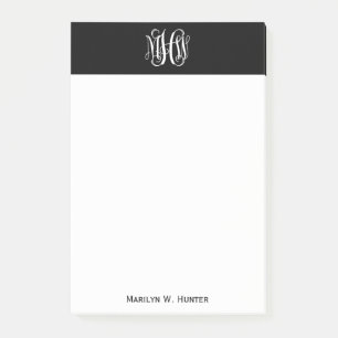Schwarz Weiß 3 Initialen Rebe Monogramm DIY BG Post-it Klebezettel