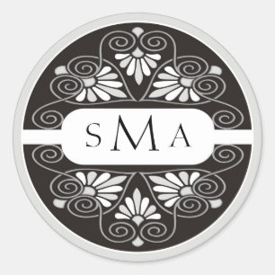 Schwarz-Weiß-3-Monogramm-Hochzeit Runder Aufkleber
