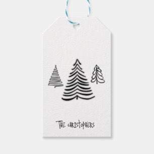 Schwarz-Weiß-3-Tree-Minimal-Geschenk-Tag Geschenkanhänger