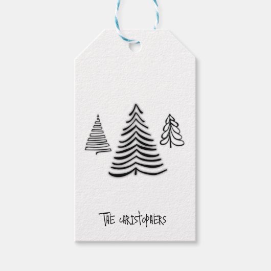 Schwarz-Weiß-3-Tree-Minimal-Geschenk-Tag Geschenkanhänger (Vorderseite)