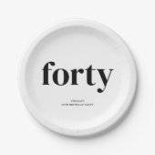 Schwarz & Weiß 40. Geburtstag Pappteller (Vorderseite)