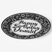 Schwarz/Weiß 40. Geburtstag Zahlenmuster Pappteller (Schrägansicht)