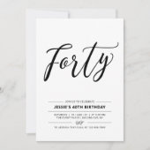 Schwarz & Weiß 40 Minimal 40. Geburtstag Party Einladung (Vorderseite)